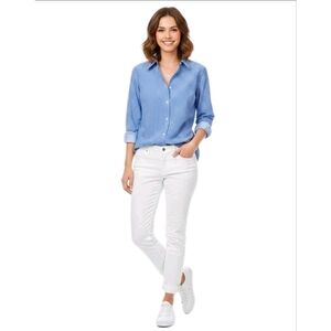 CHAPS Women's Easy Care No Iron Button Up Stretch Modal Blouse Blue Stripe, Sz M